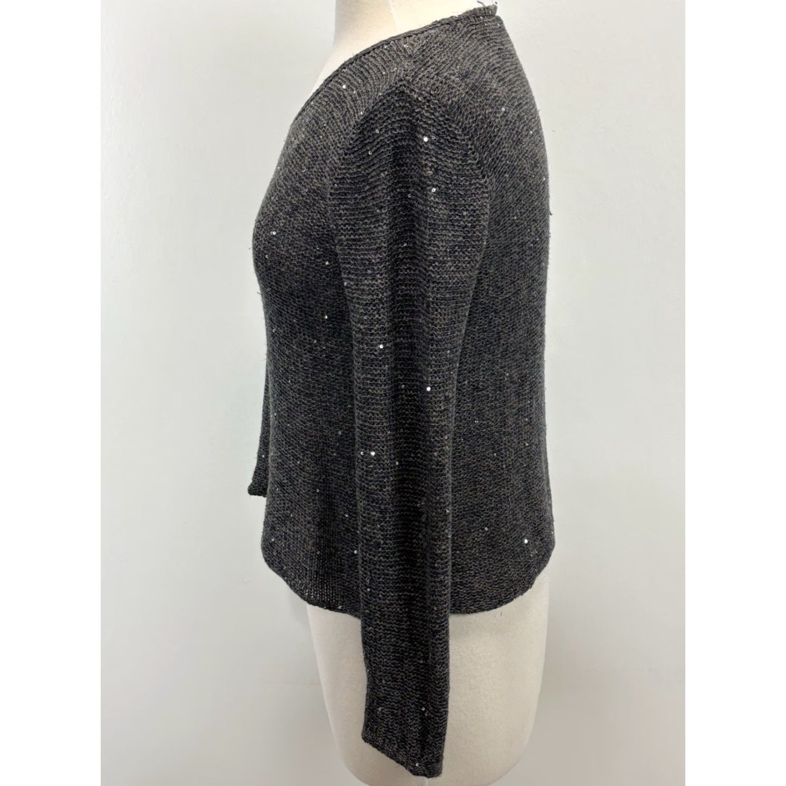 Eileen Fisher Eileen Fisher Sweater Women Petite Small Grey Linen Cotton Sequin V-Neck Pullover Size S / US 4 / IT 40 - 2 Thumbnail