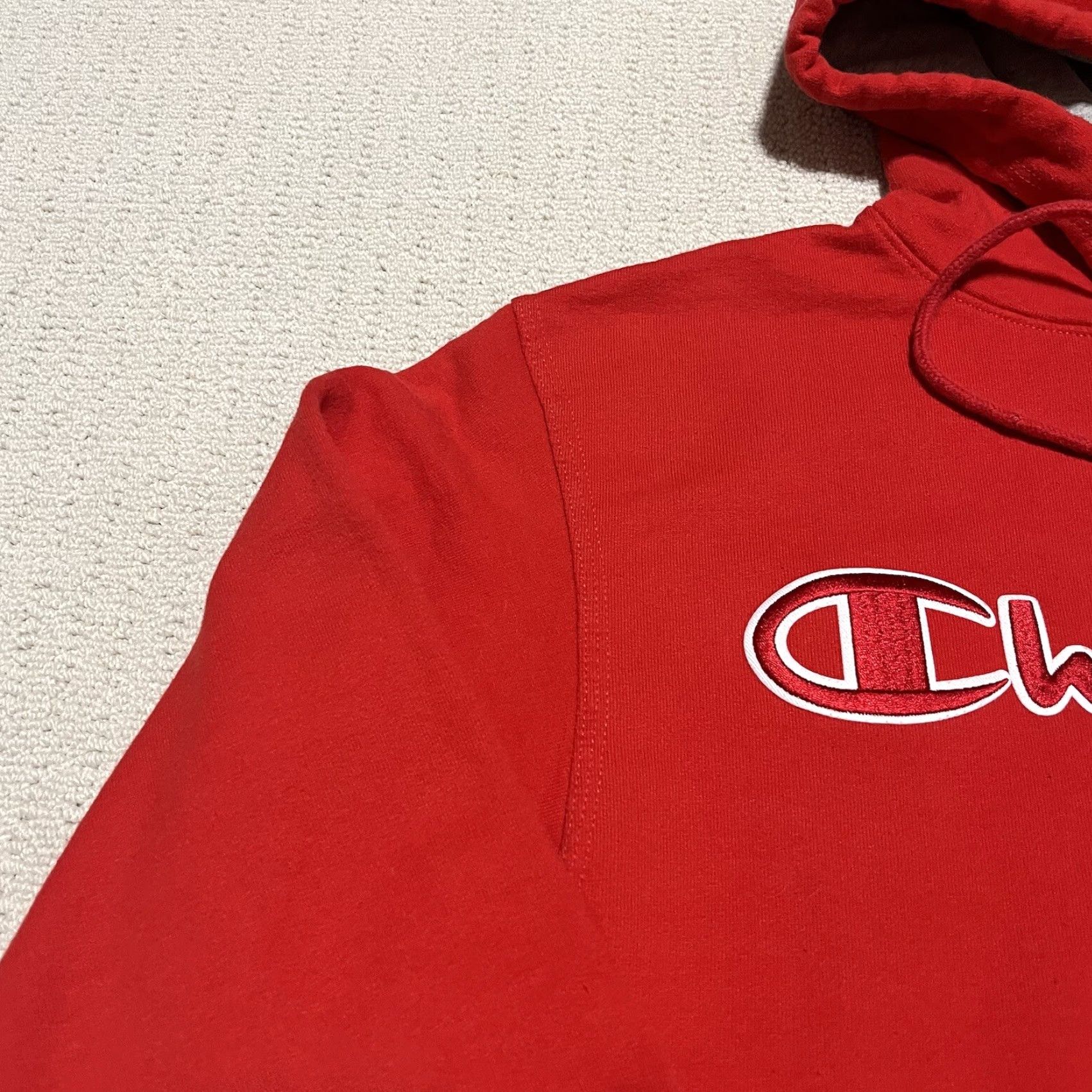Champion Champion Hoodie Mens Small Red Embroidered Logo Pullover Sweatshirt Vintage Knit Cotton Polyester Heavyweight Hooded Pockets Classic Sports Logo Mens Size US S / EU 44-46 / 1 - 5 Thumbnail