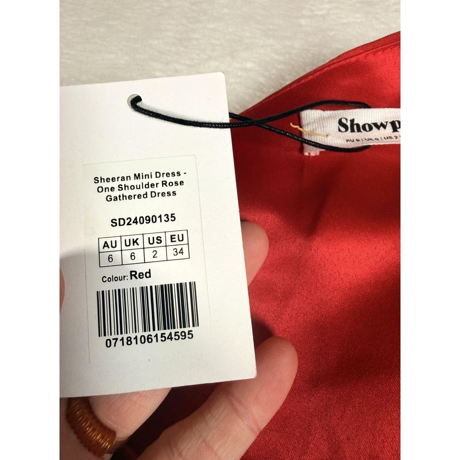 Vintage Showpo Dress Womens 2 Red Satin One Shoulder Rose Mini Bodycon Party Cocktail Dress Size XS / US 0-2 / IT 36-38 - 6 Thumbnail
