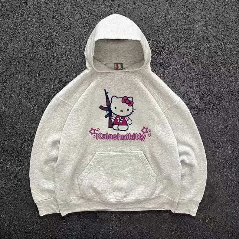 Japanese Brand × Vintage Grey washed vintage cat print hoodie y2k Size US L / EU 52-54 / 3 - 1 Thumbnail