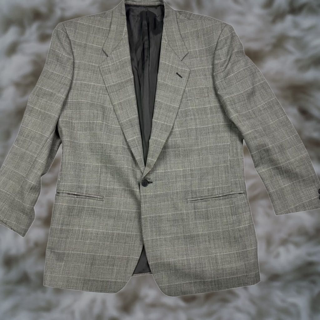 Lubiam Lubiam Men’s Wool 1-Button Blazer Jacket Gray Italy 42 R Blazer Wool Notch 2 Button Sleeves Regular Plaid Mens Size 42R - 1 Thumbnail