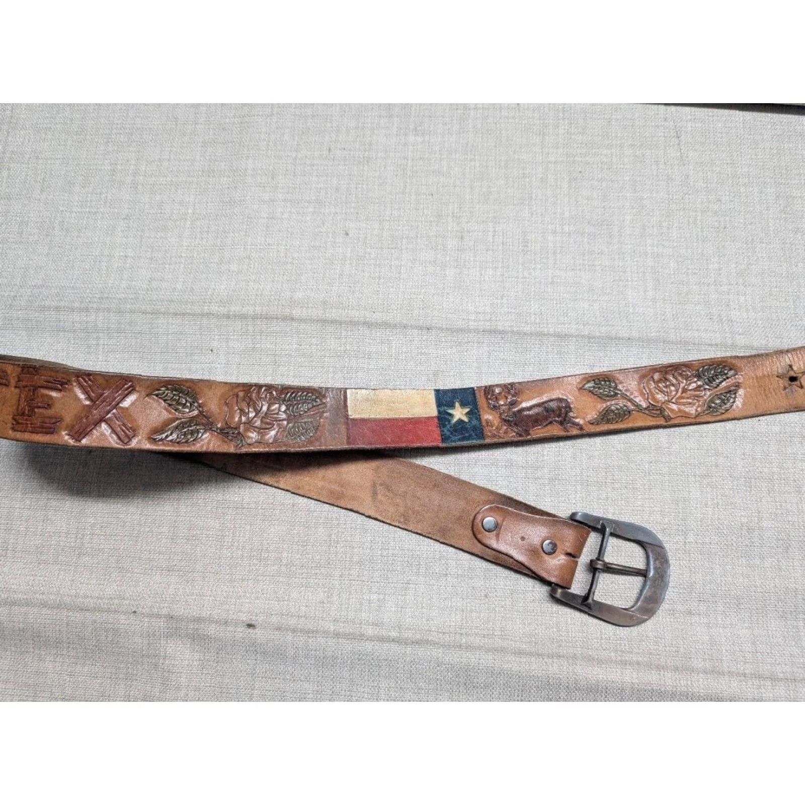 Vintage VINTAGE handcrafted western belt TEX leather 42 Cowhide Texas tooled buckle belt Mens Size 42 - 3 Thumbnail