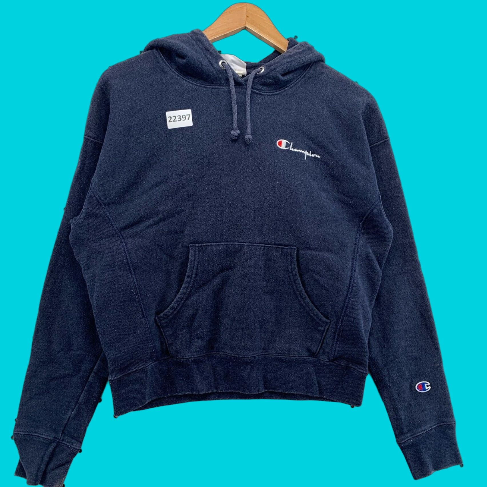 Champion VINTAGE Champion Reverse Weave Sweatshirt Hoodie Womens Small Navy Blue Hooded Size S / US 4 / IT 40 - 1 Thumbnail
