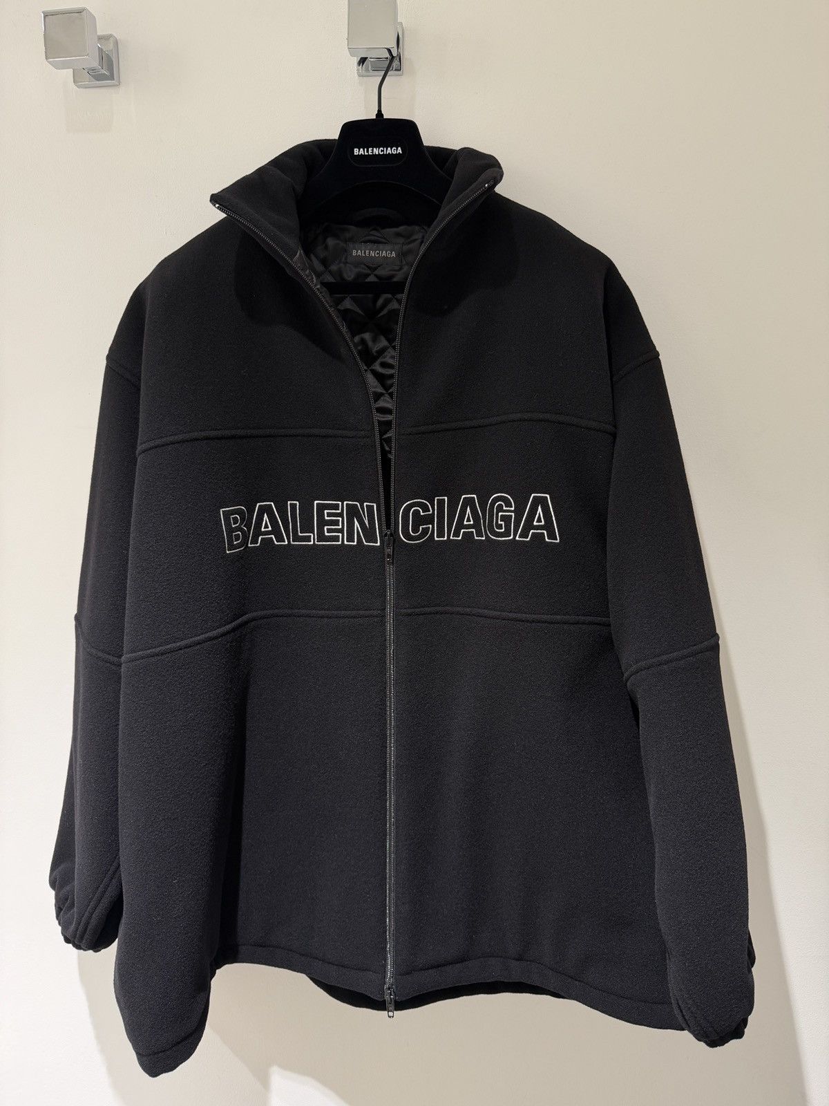 Balenciaga Balenciaga Logo Virgin Wool Fleece Zip-Up Sweatshirt Size US L / EU 52-54 / 3 - 1 Thumbnail