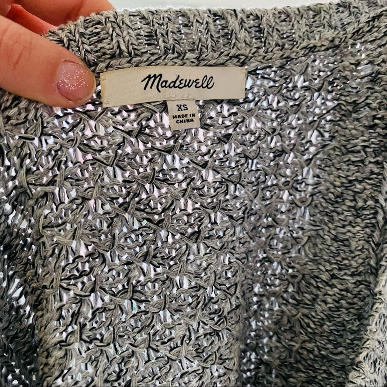 Madewell MADEWELL Heather Grey White Open Knit Weave Sweater Pullover Size XS / US 0-2 / IT 36-38 - 7 Thumbnail