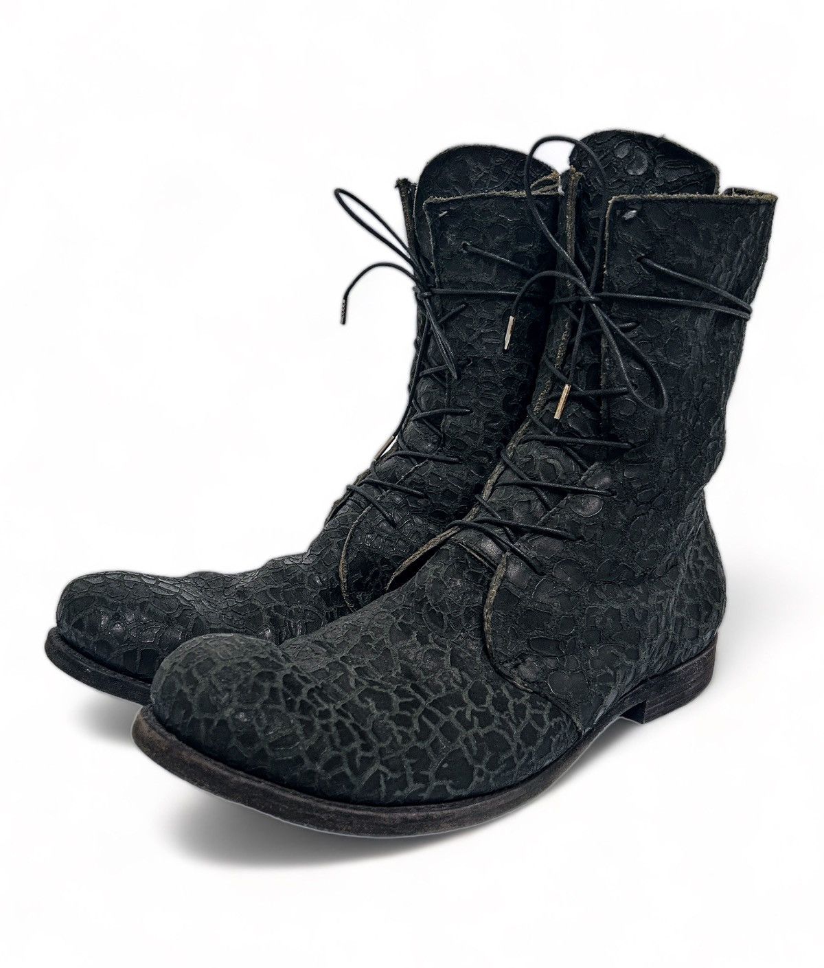 image of A1923, A Diciannoveventitre Elephant Embossed Leather Boots in Black, Men's (Size 12)