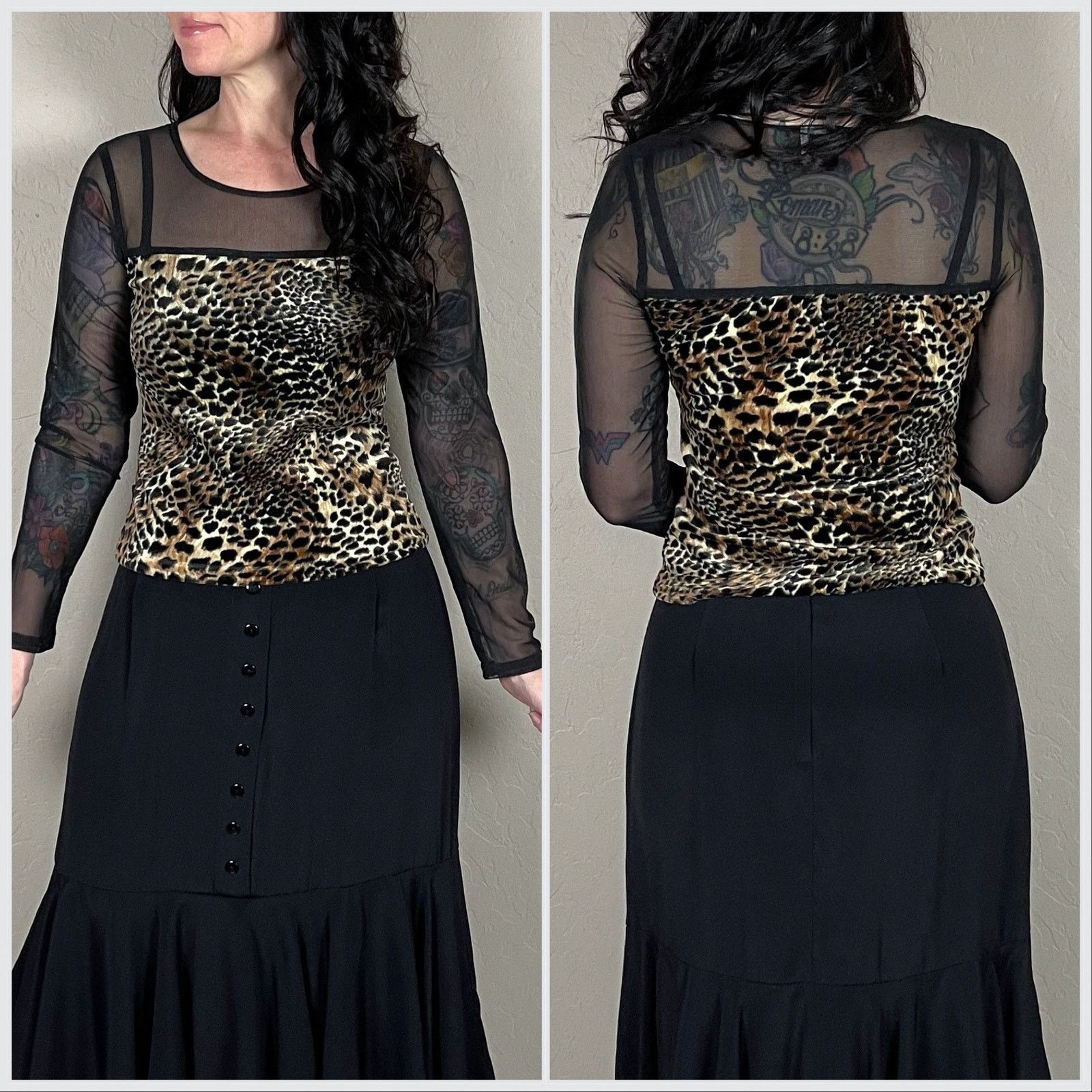 Vintage Vintage 1990s Mesh Cheetah Print Long Sleeve Top Size XS / US 0-2 / IT 36-38 - 3 Thumbnail