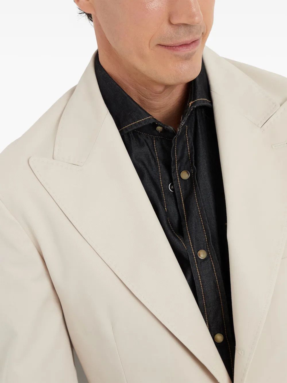 Brunello Cucinelli o1w1db11125 Gabardine Large Lapels Jacket in Beige Size US S / EU 44-46 / 1 - 5 Thumbnail