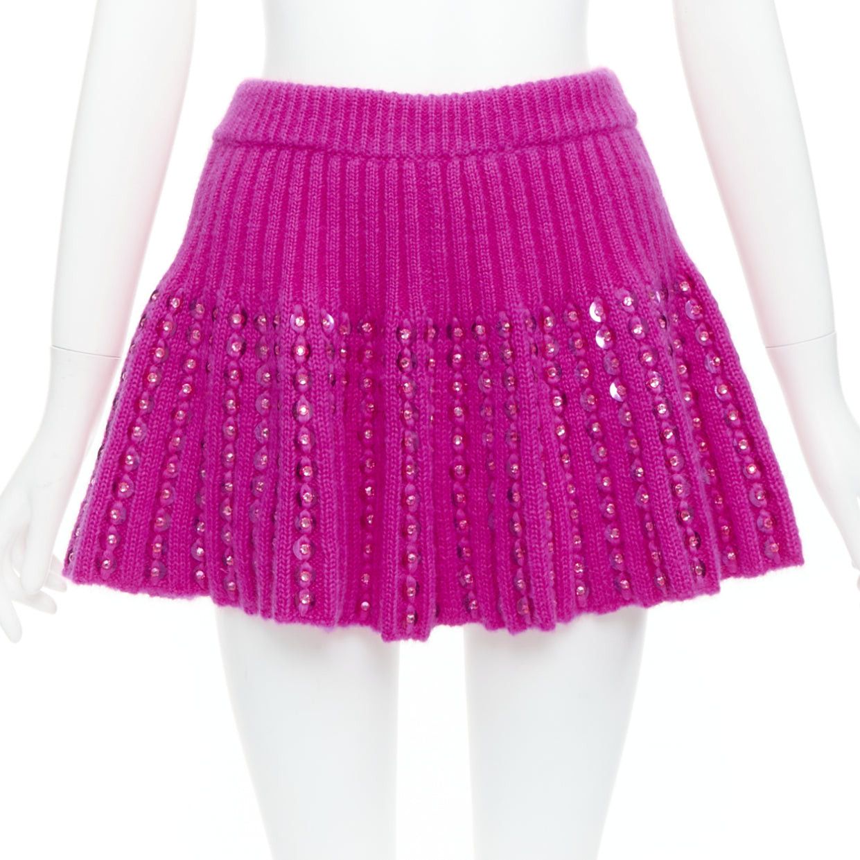 Valentino VALENTINO 2022 Runway PP Pink rhinestone embellished knitted mini flared skirt XS Size 27" / US 4 / IT 40 - 1 Thumbnail