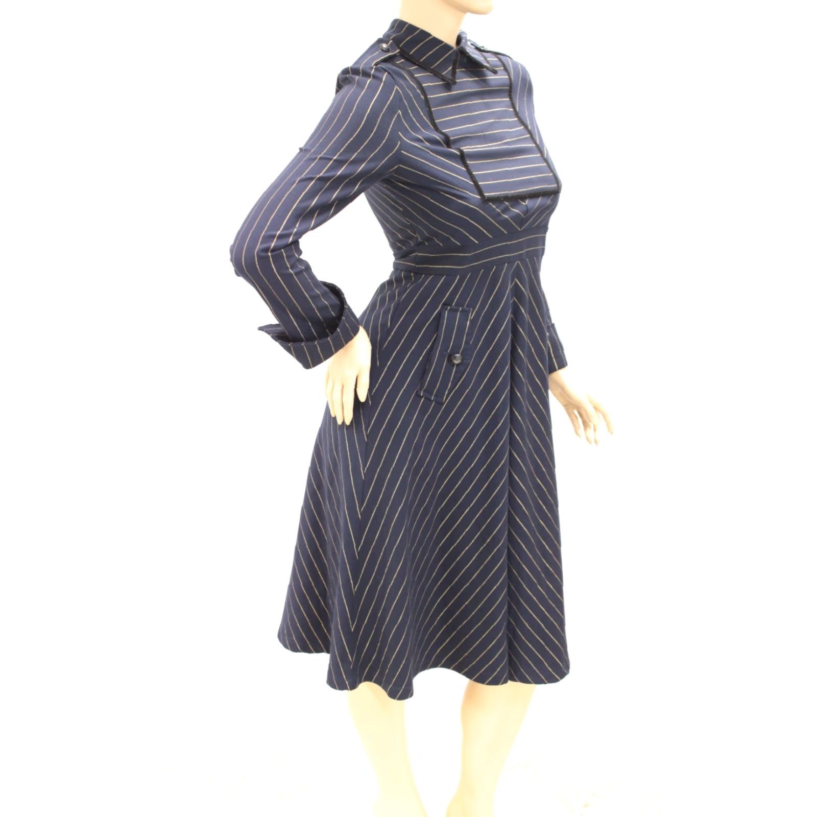 Vintage Metisu Dress Women Medium Blue Striped Military Formal Office Party 90s Army Classic Womens Size M / US 6-8 / IT 42-44 - 4 Thumbnail