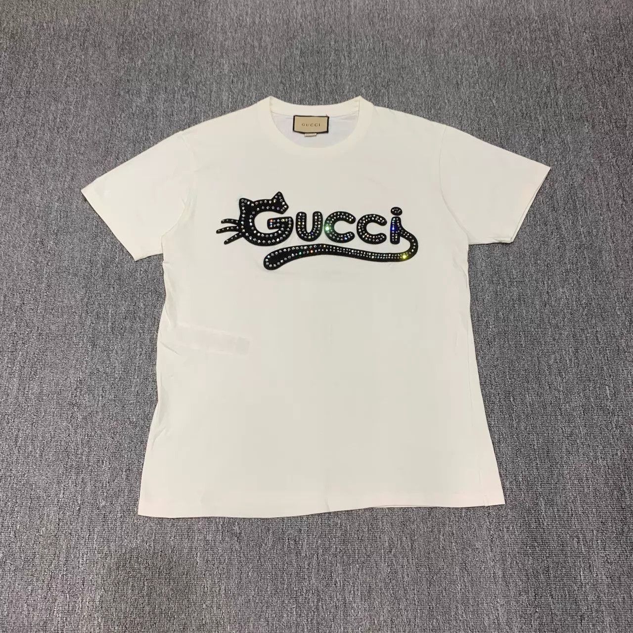 Gucci Gucci White Cat Crystal-Logo Short Sleeve Tee M 95New Size US M / EU 48-50 / 2 - 1 Thumbnail