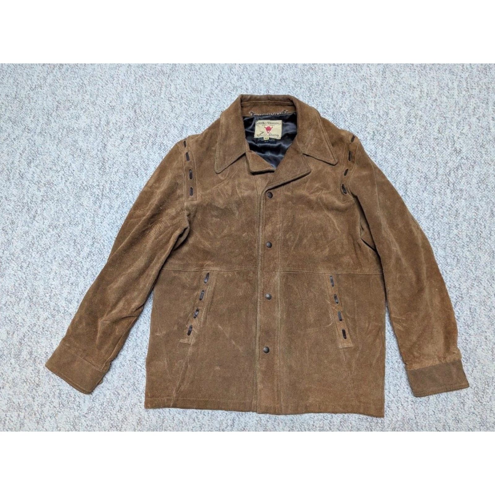 Vintage VINTAGE Field & Stream WESTERN Shirt Mens 42 Brown Leather Split-Suede Cowhide Trucker Jacket Cowhide 42 Brown Western Mens XS? Size US M / EU 48-50 / 2 - 2 Thumbnail