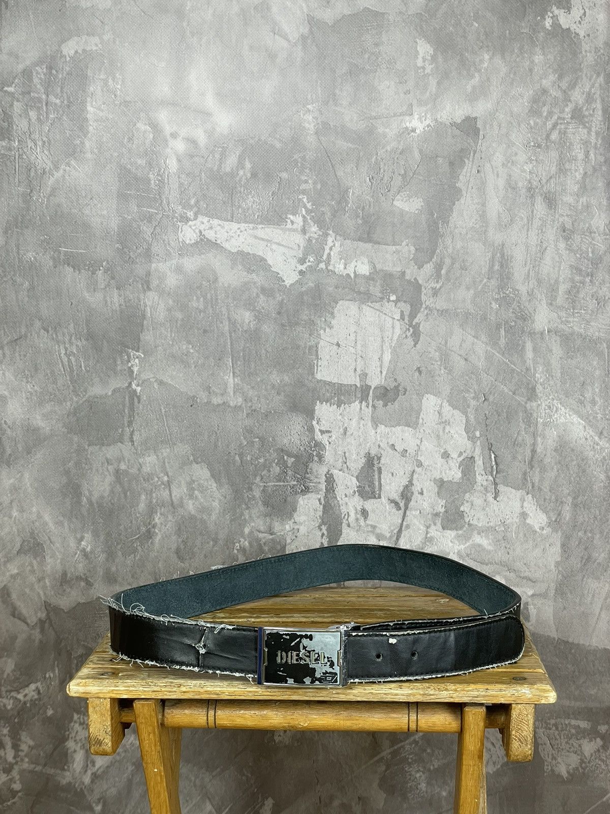 Diesel × Japanese Brand ☠️ DIESEL 90s Vintage Trashed Leather Distressed Metal Belt Size ONE SIZE - 1 Thumbnail