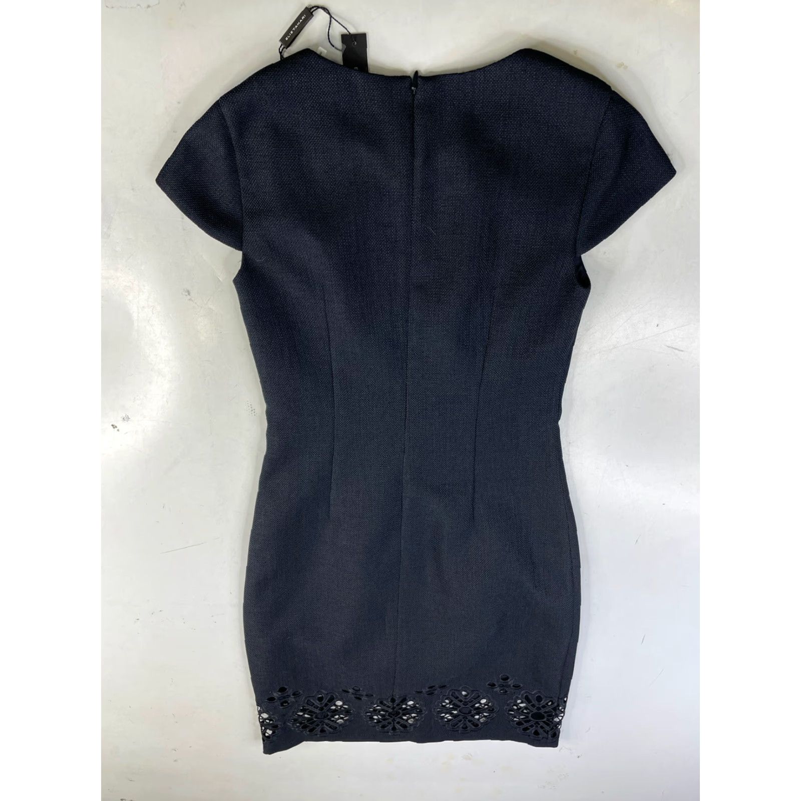 NWT Elie Tahari Laser Cut Dart Dress Dark Blue Lined Womens Size 0