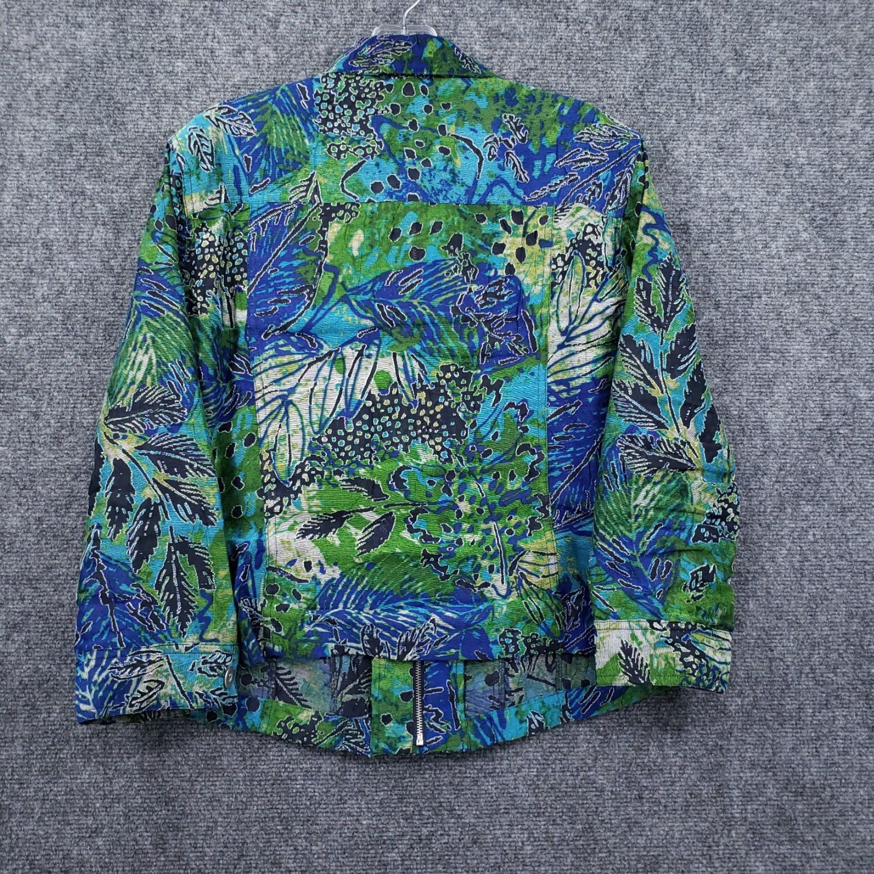 Vintage Ruby Rd. Jacket Womens 12 Green Basic Cropped Full Zip Leaf Print Long Sleeves Jacket Size XL / US 12-14 / IT 48-50 - 2 Thumbnail