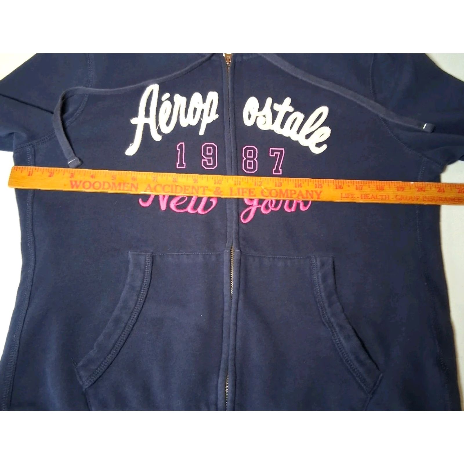 Vintage VINTAGE Aeropostale Hoodie Hooded Sweatshirt Women XL Blue Full Zip Thermal Hood Y2K Size XL / US 12-14 / IT 48-50 - 3 Thumbnail