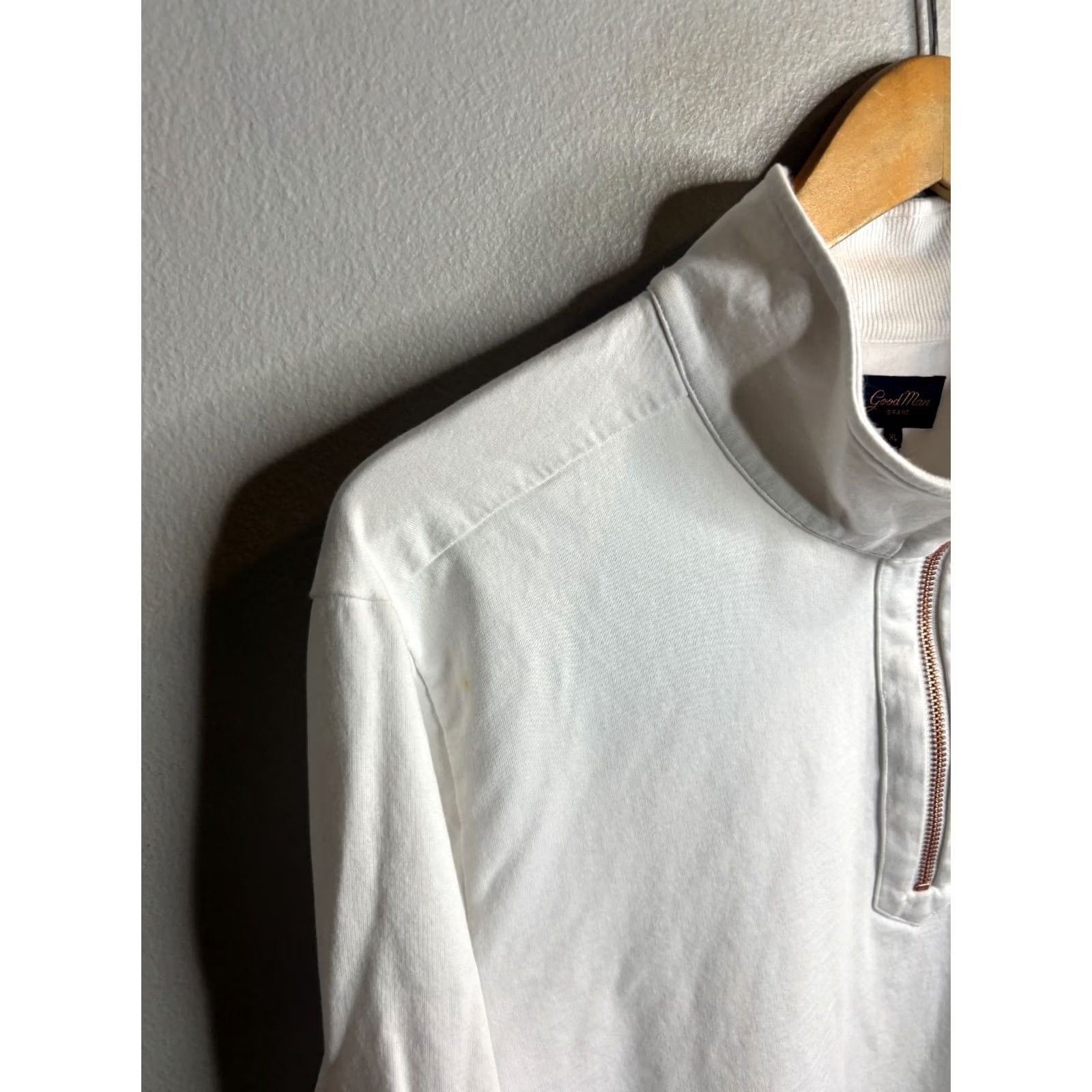 Vintage Good Man Brand-1/4 Zip Pullover Mens XL White Cotton Knit Sweatshirt Pullover Zipper 1/4 Zip Casual Shirt Sweater Winter Fall Spring 8/10 Size US XL / EU 56 / 4 - 2 Thumbnail