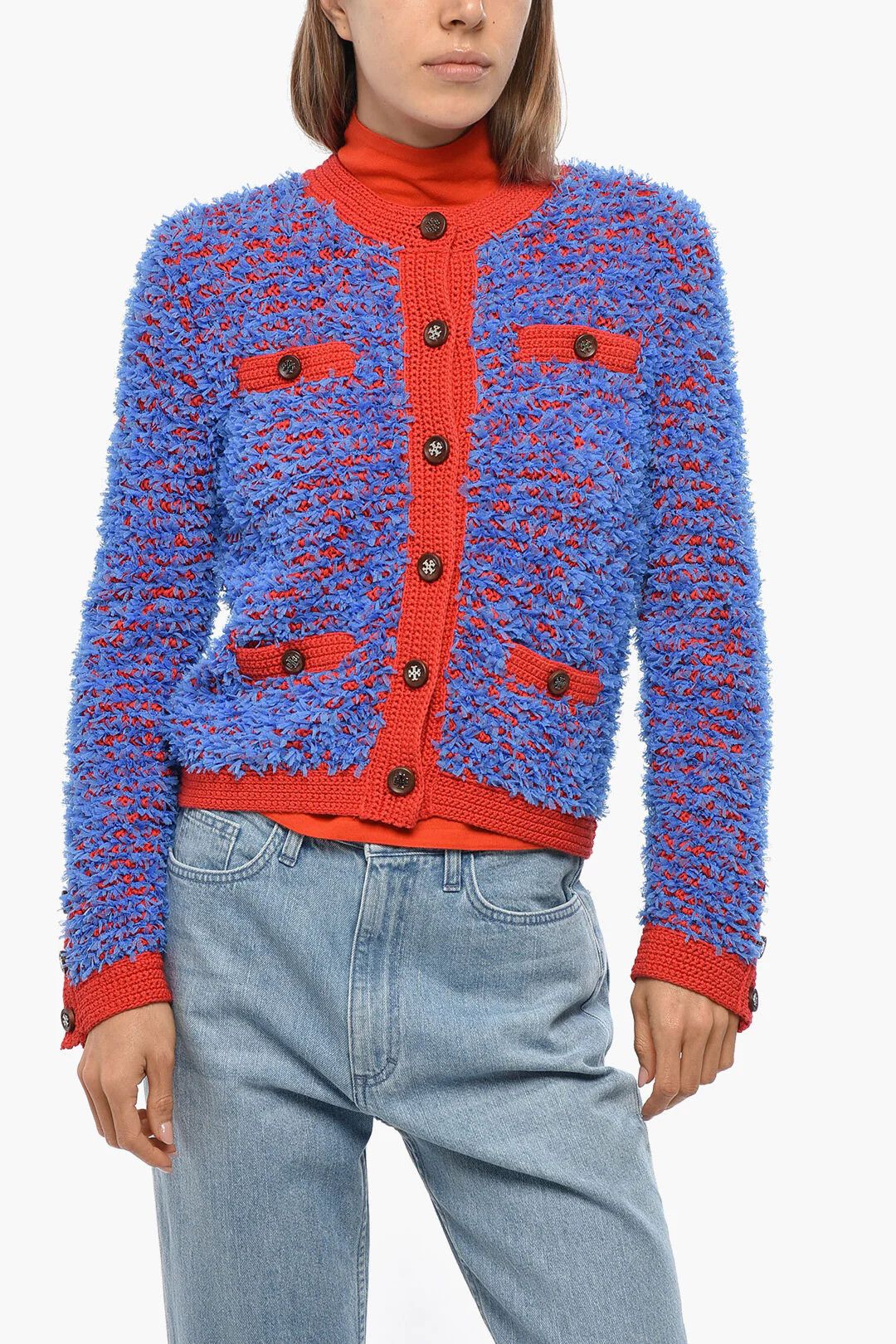 Tory Burch og1mm0426 Tweed Wool Cardigan in Light Blue Size XS / US 0-2 / IT 36-38 - 1 Thumbnail
