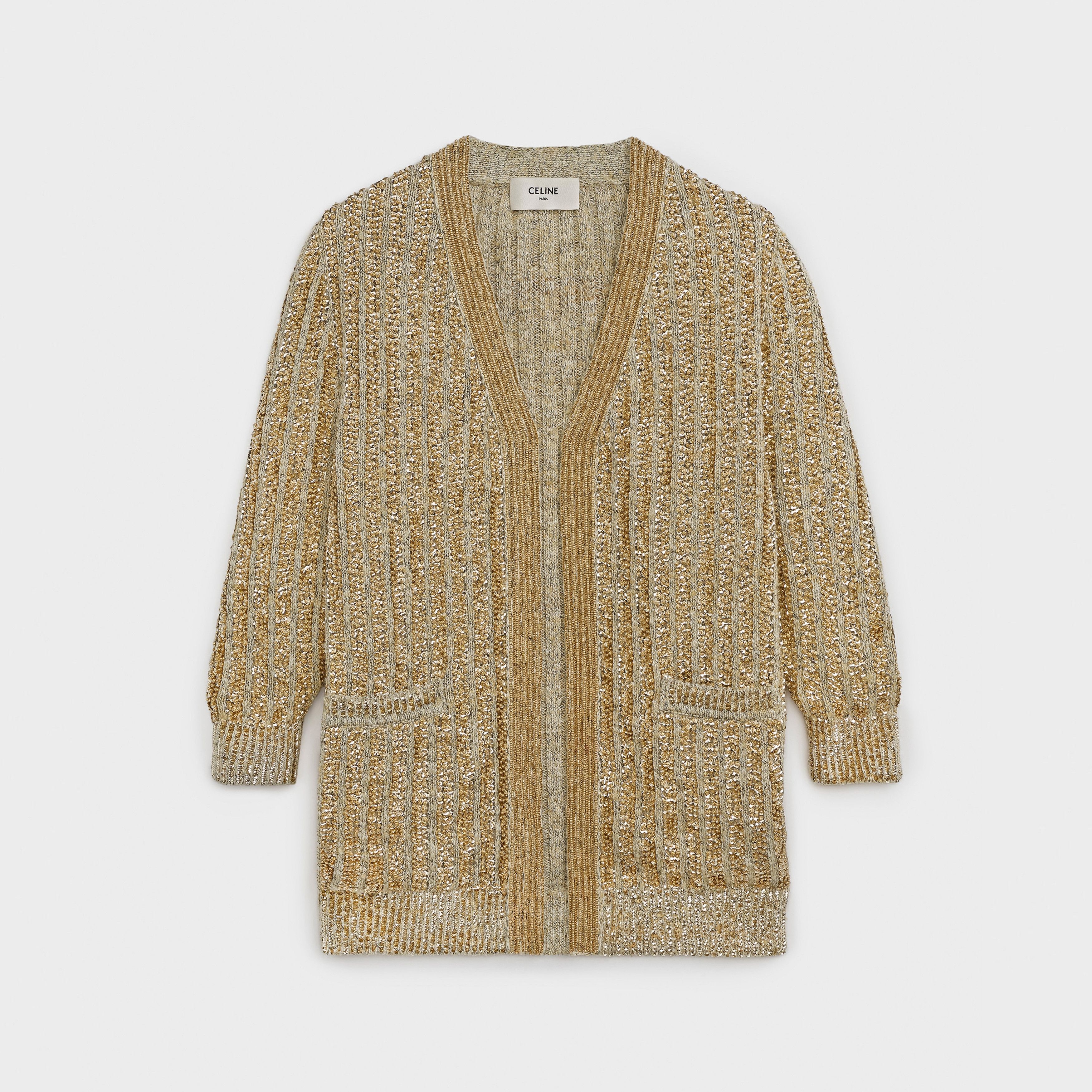 Celine o1w1db11124 Linen And Silk Embroidered Cardigan in Gold Size M / US 6-8 / IT 42-44 - 1 Thumbnail