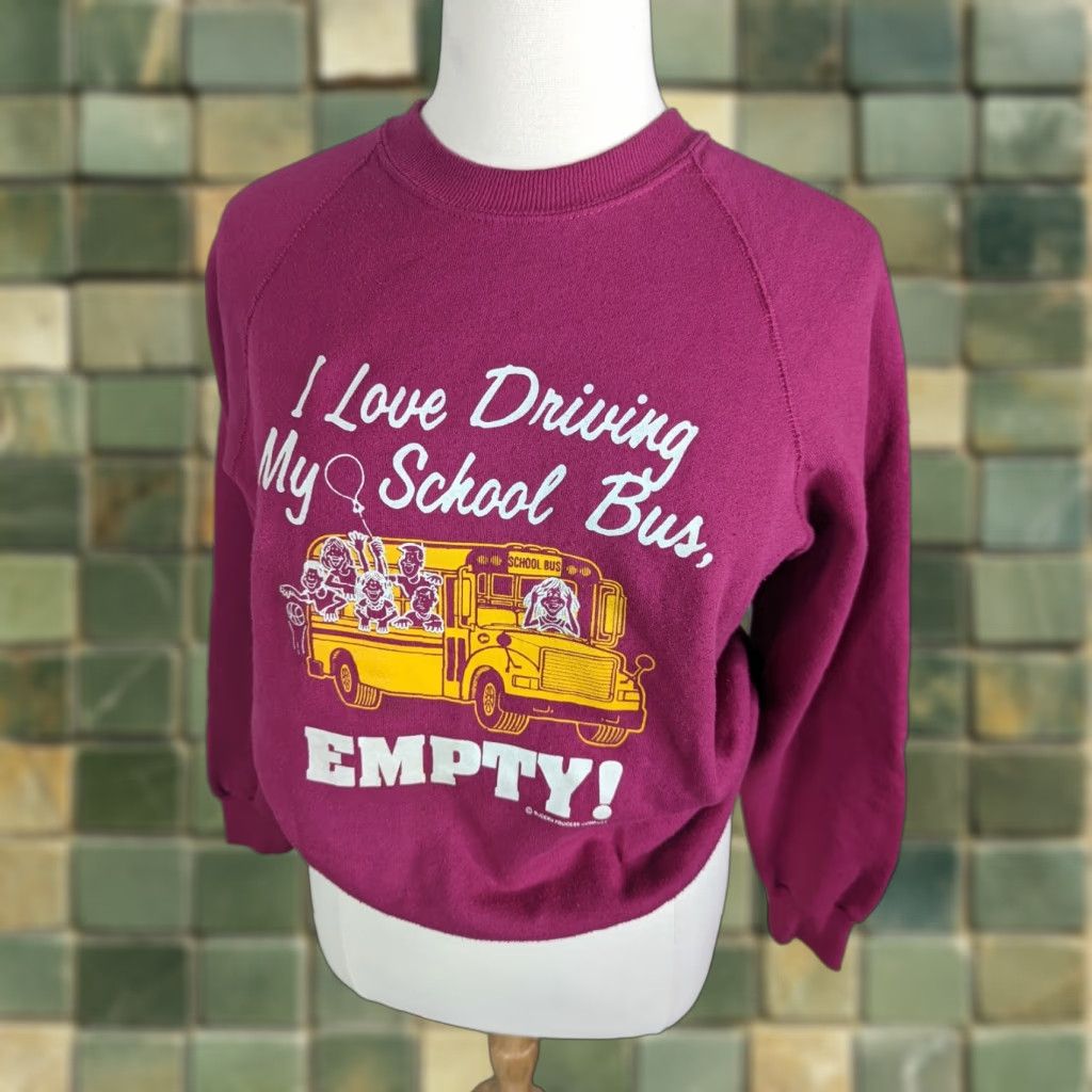Lee VINTAGE Lee School Bus Driver Crewneck Raglan Sweatshirt Women L Pink Crew Neck Pullover All Seasons Graphic Print 90s USA Made Size L / US 10 / IT 46 - 1 Thumbnail