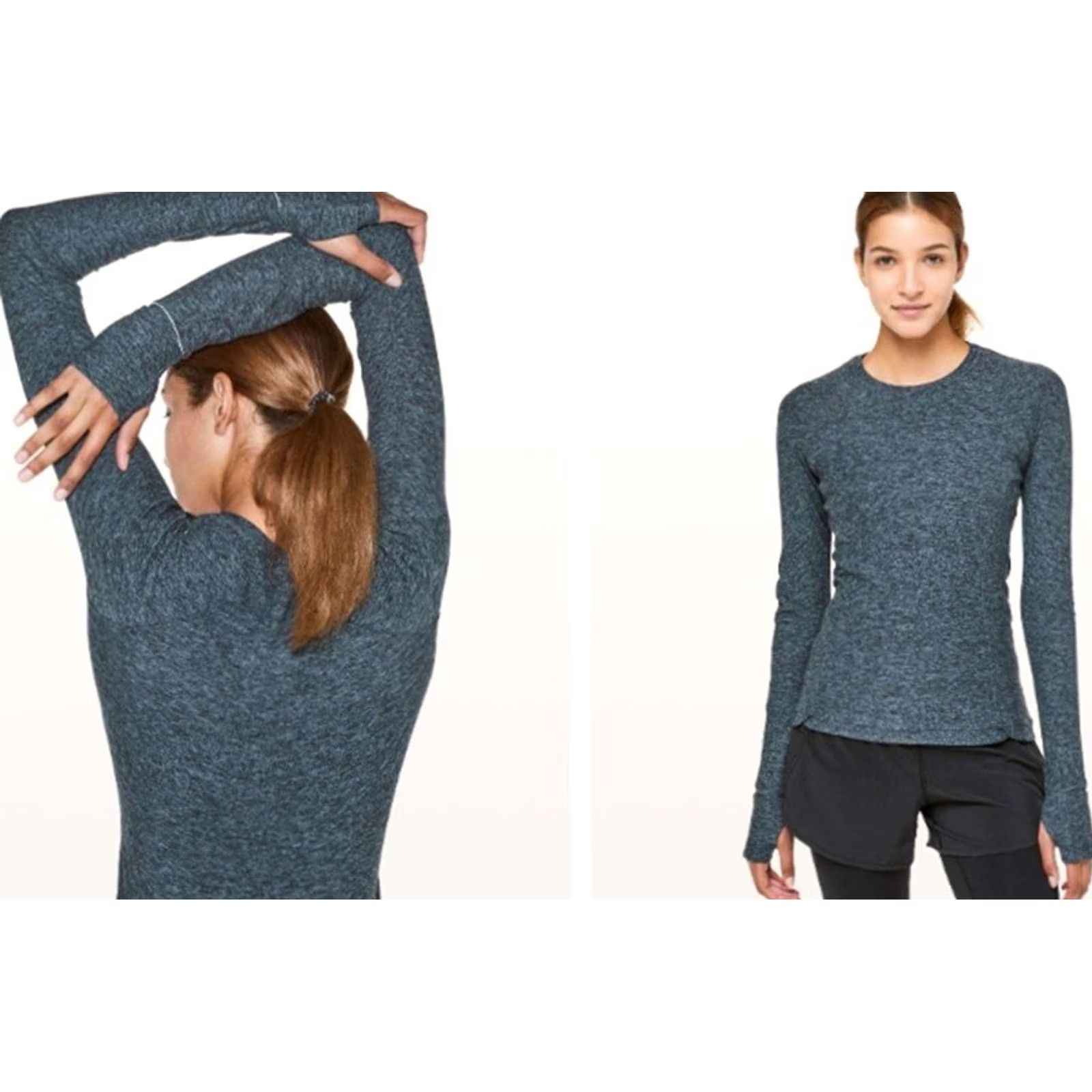 Lululemon Lululemon Women's Runderful Long Sleeve Heathered Petrol Blue Black Sz 8 Size M / US 6-8 / IT 42-44 - 6 Thumbnail