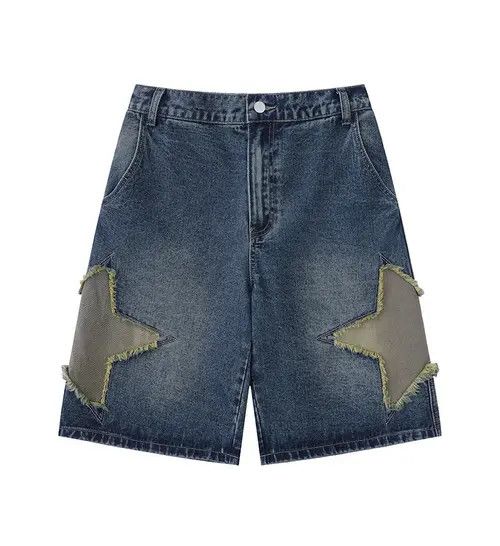VIBE Star embroidered distressed straight denim shorts Size US 32 / EU 48 - 5 Thumbnail