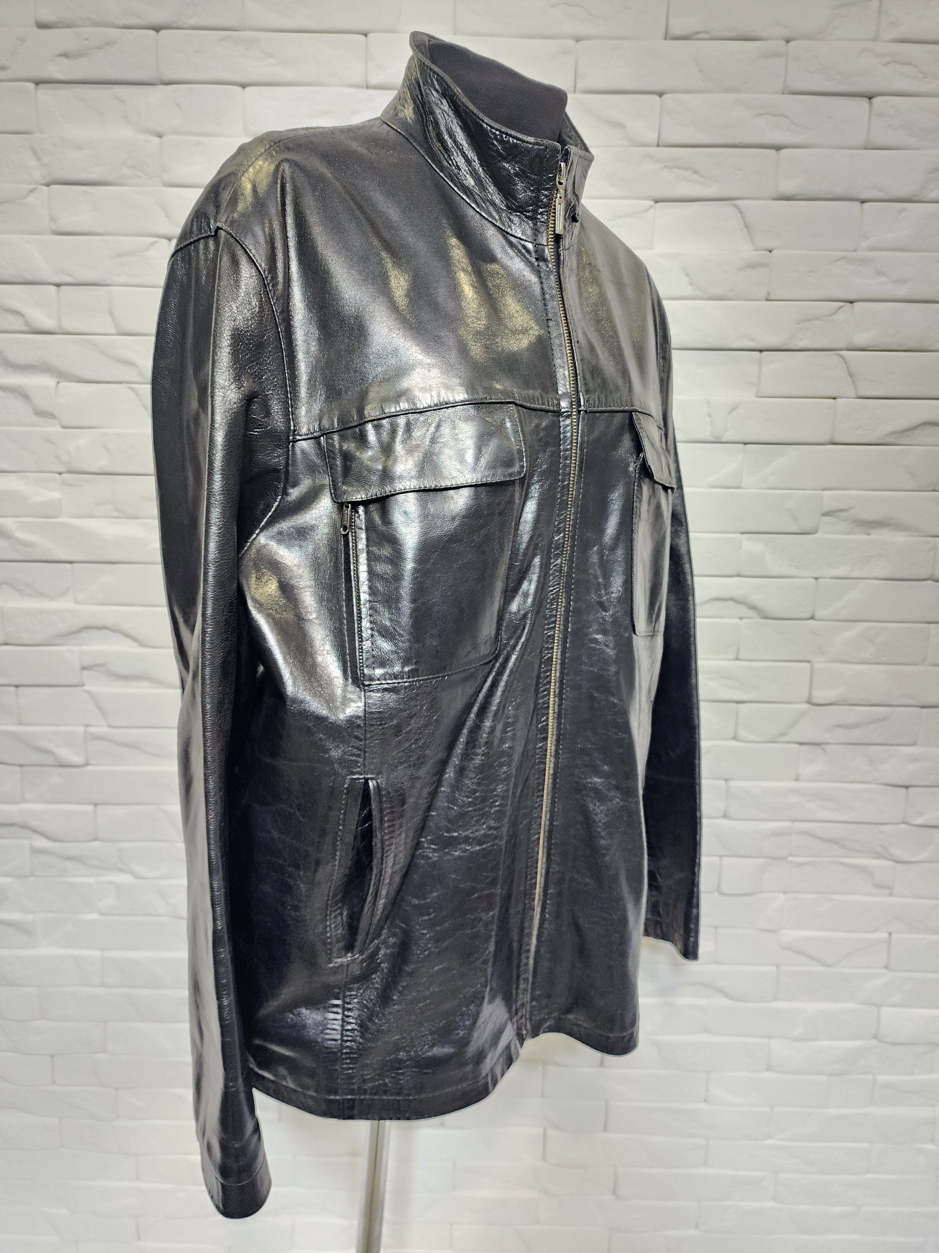 Genuine Leather Men's Black Genuine Leather Jacket: Zippered Pockets Size US XL / EU 56 / 4 - 3 Thumbnail