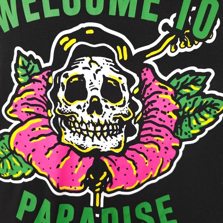 Paradise Welcome To Paradise T Shirt Mens Size Large Black Skull Flower Skeleton Tee Size US L / EU 52-54 / 3 - 3 Thumbnail