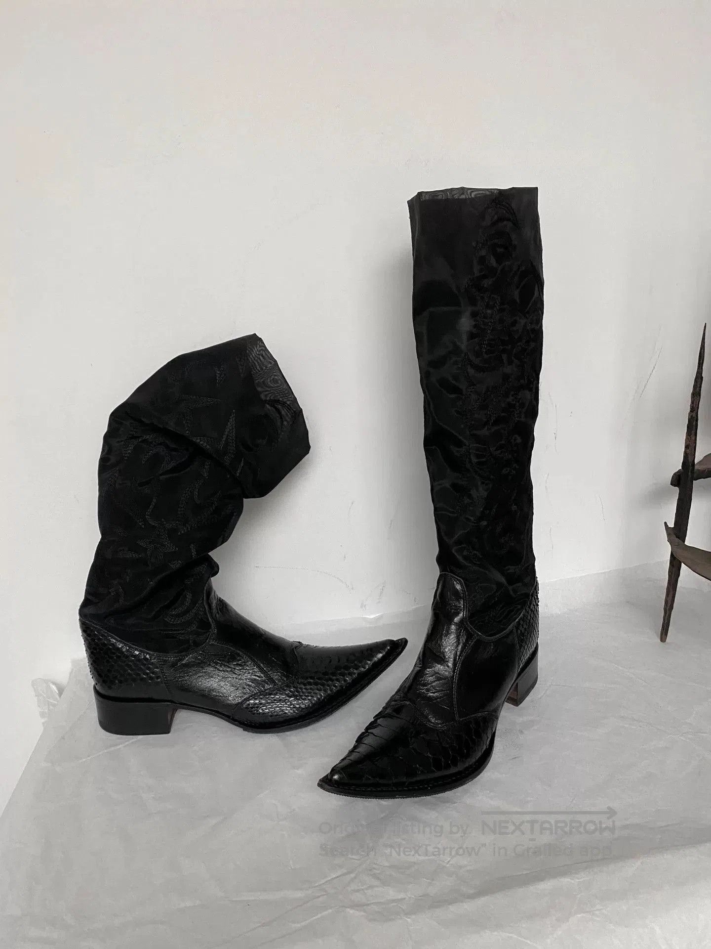 Gianni Barbato Gianni Barbato Pointed Toe Embroidered Leather Boots. Size US 5.5 / IT 35.5 - 1 Thumbnail