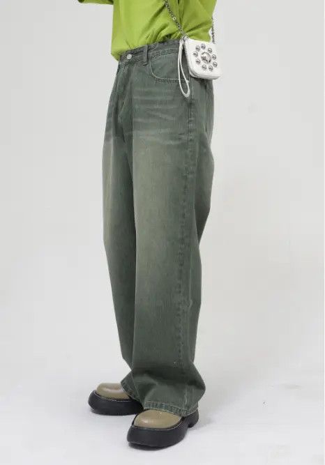 Japanese Brand Momoko x Ryou Men's Loose Washed Mid-Length Green Jeans Size US 32 / EU 48 - 7 Thumbnail