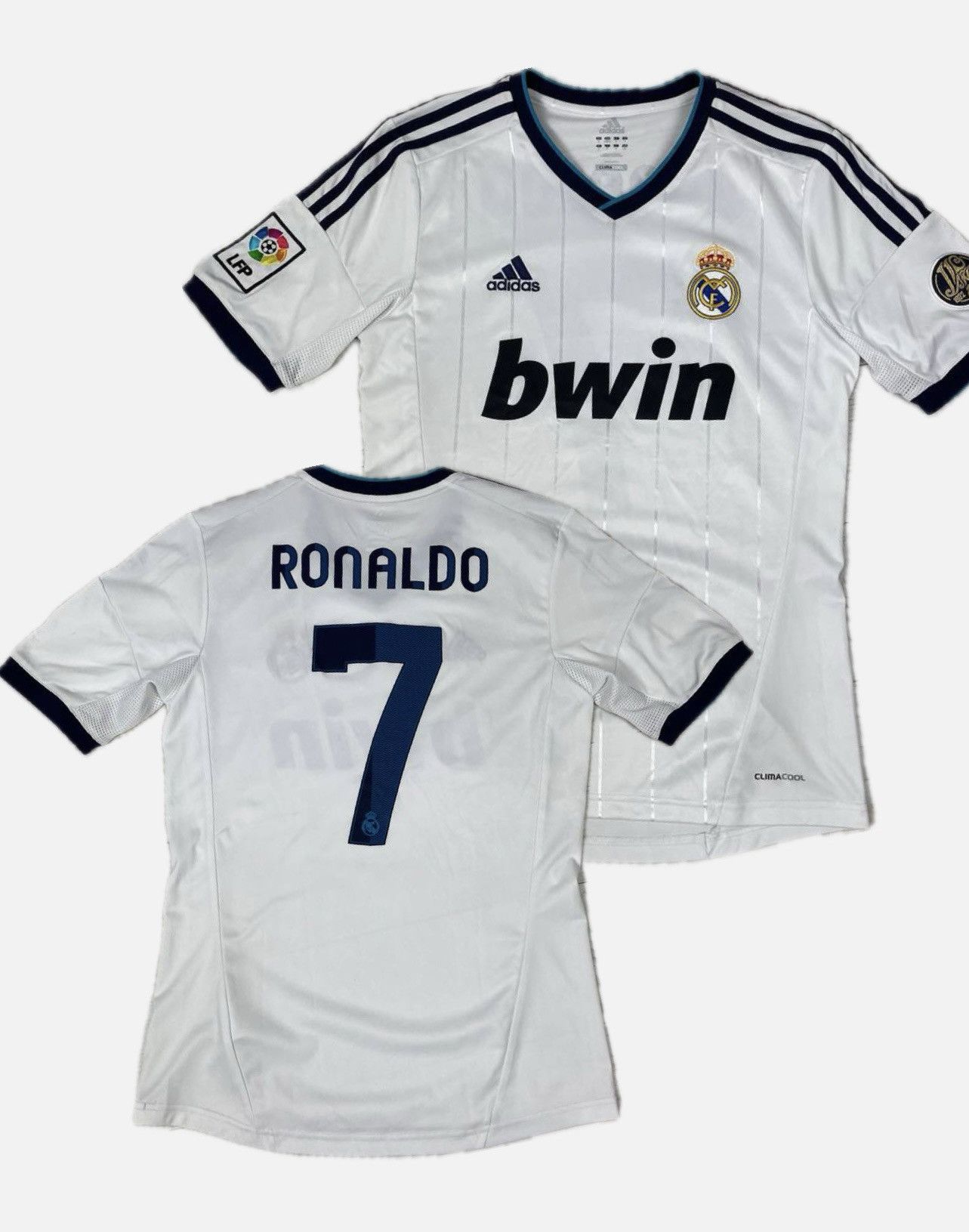 image of Adidas x Soccer Jersey Real Madrid 2012 2013 Home Shirt Ronaldo 7 Soccer Jersey in White (Size Smal