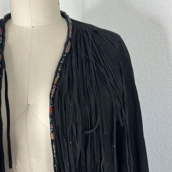 Designer × Handmade × Vintage Anna Trzebinski Navajo Sueded Beaded Fringe Leather Black Du Size M / US 6-8 / IT 42-44 - 7 Thumbnail