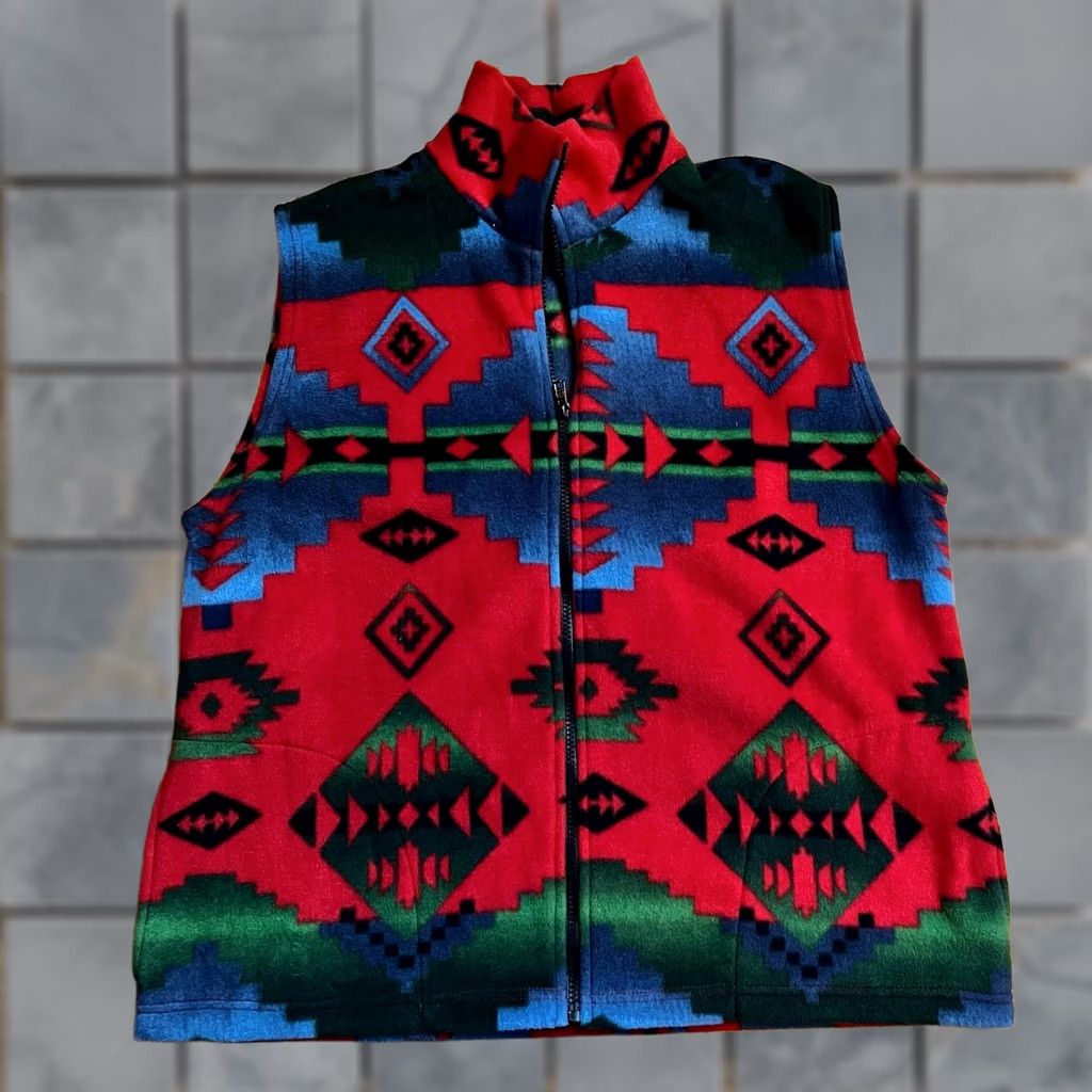 Vintage Back In The Saddle Vest Fleece Womens Medium Aztec Western Zip Red Vest M Womens Size M / US 6-8 / IT 42-44 - 1 Thumbnail