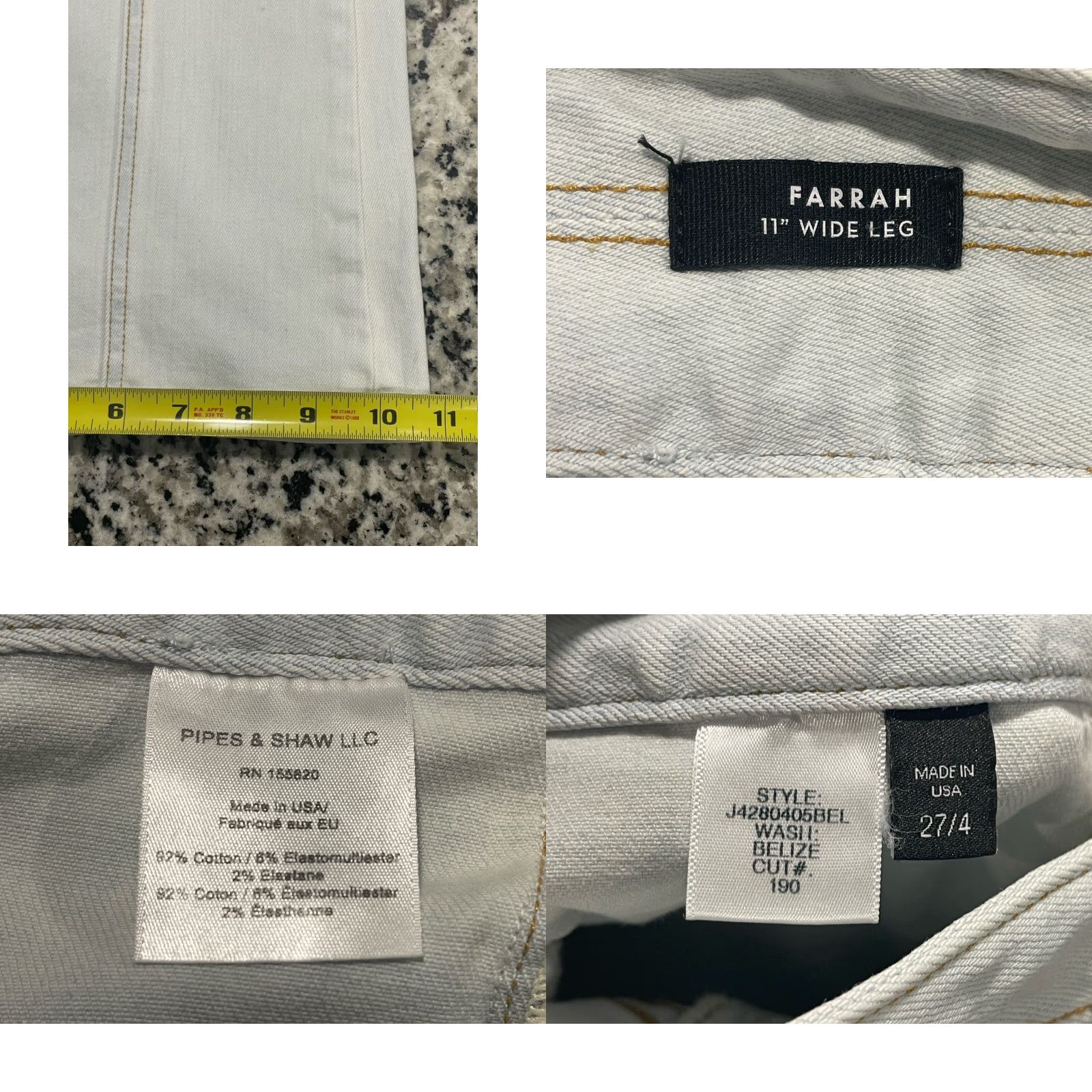 Veronica Beard VINTAGE Veronica Beard Jeans Flared Wide Leg 11” Belize White Cotton Blend Women 27/4 Made in USA Size 27" / US 4 / IT 40 - 8 Thumbnail
