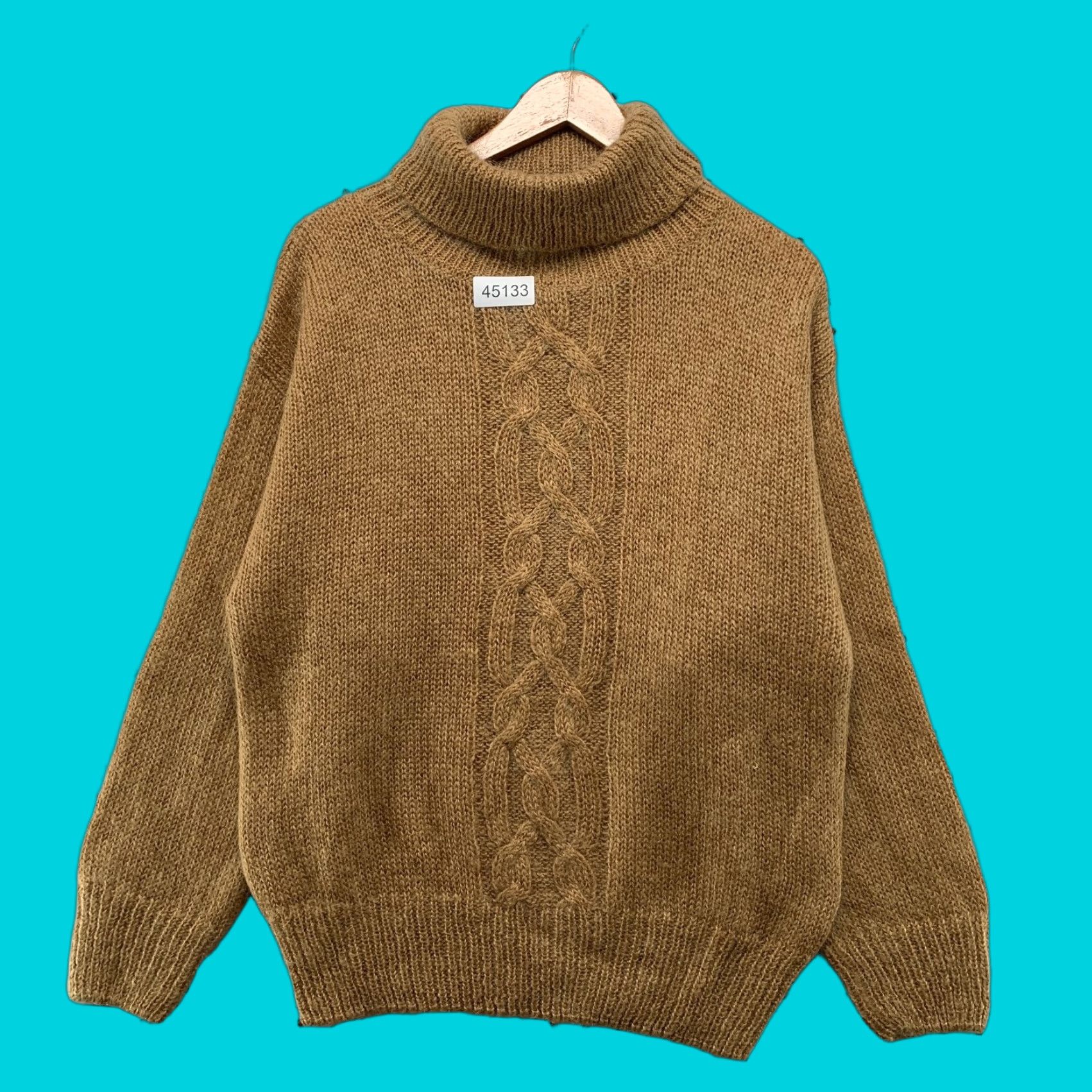 Lord & Taylor VINTAGE LORD & TAYLOR Sweater Men Medium Cable Knit Turtleneck Brown Mohair Wool Knit Pullover Christmas Winter Casual Mens Size US M / EU 48-50 / 2 - 1 Thumbnail