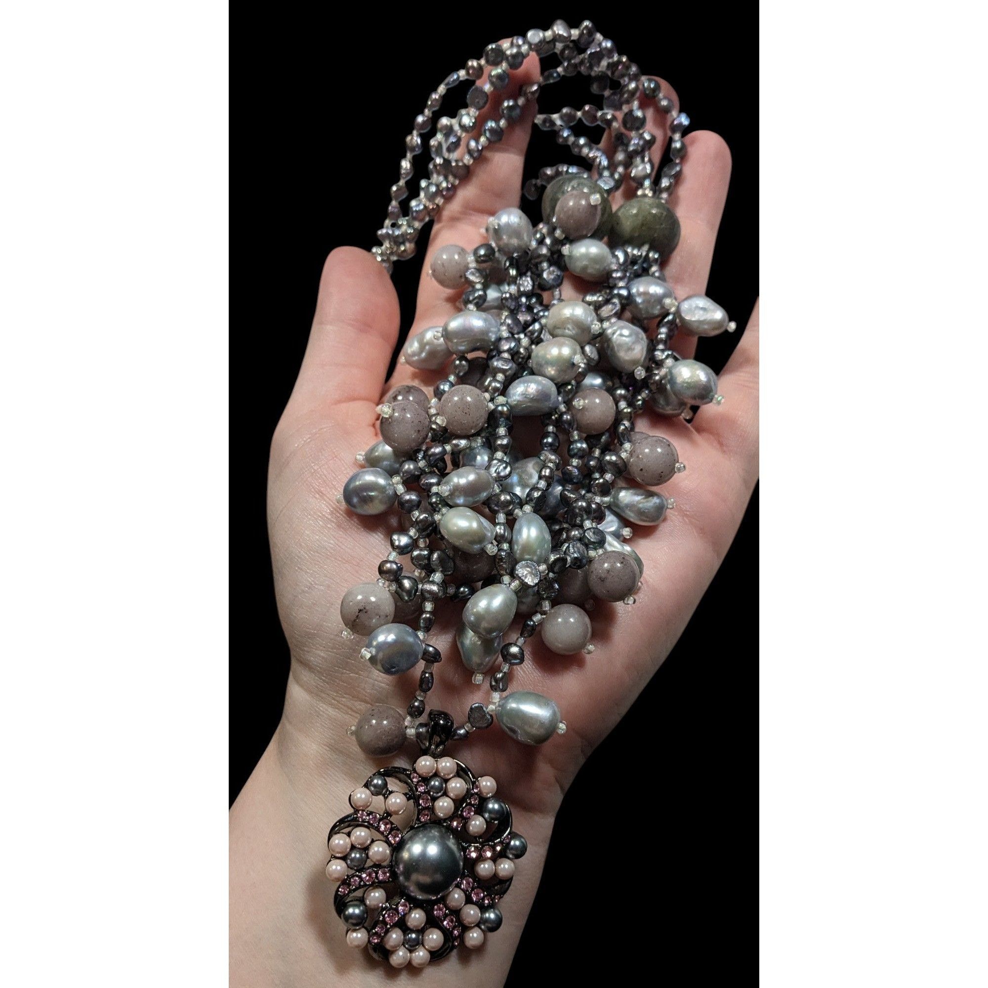 Other Vintage Elegant Pearl And Agate Beaded Floral Pendant Bib Ne Size ONE SIZE - 5 Thumbnail