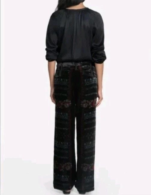 Johnny Was Pants Feza Velvet Black Abstract Belted Boho Party Travel Size 30" / US 8 / IT 44 - 2 Thumbnail