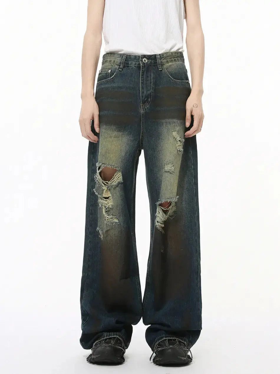 Japanese Brand Retro loose hip-hop ripped jeans Size US 32 / EU 48 - 4 Thumbnail