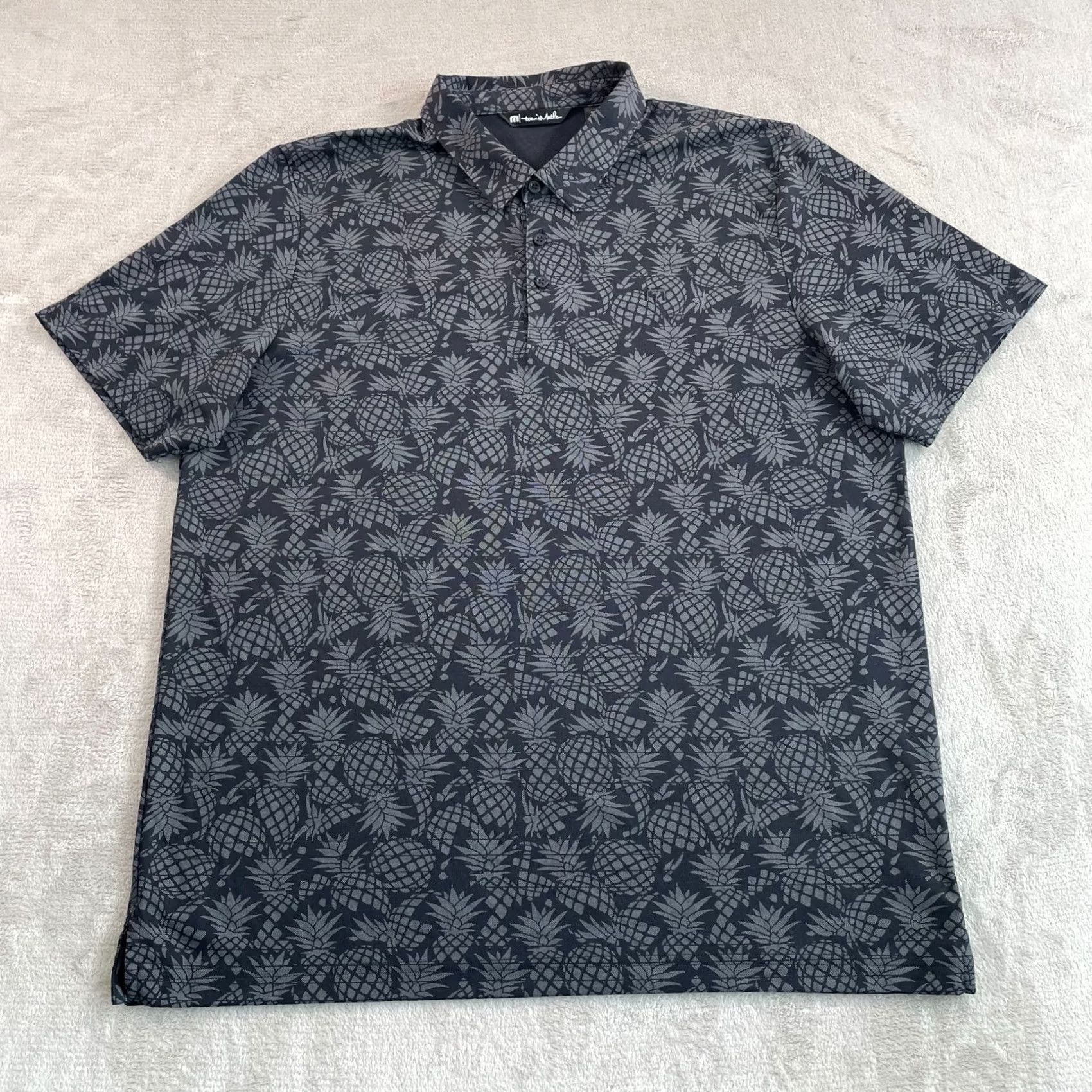 TravisMathew Travis Mathew Shirt Mens 2XL Black Off The Cape Golf Polo Men Pineapples AOP NWOT Size US XXL / EU 58 / 5 - 3 Thumbnail