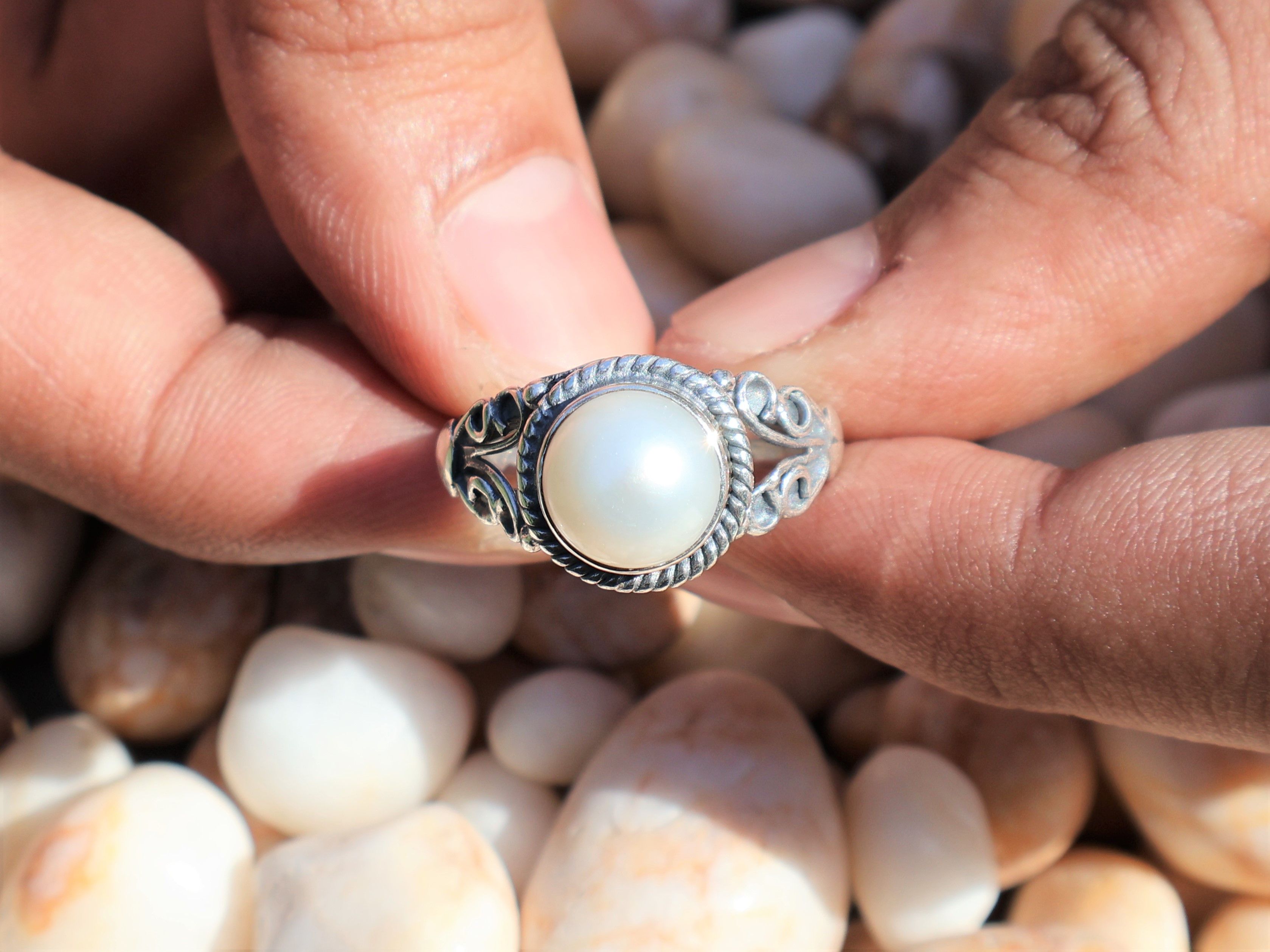 Handmade Pearl Ring, Handmade Promise Ring, 925 Sterling Silver Ring, Size ONE SIZE - 5 Thumbnail