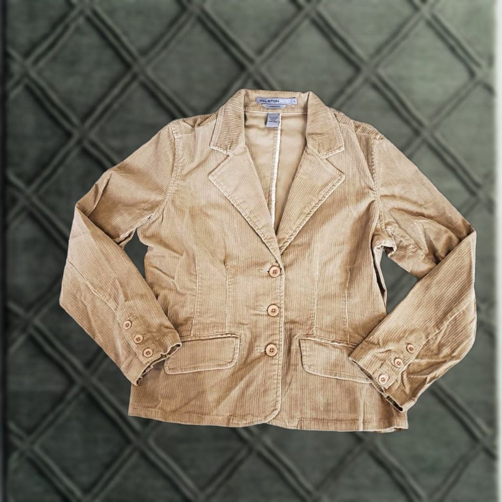 Vintage VINTAGE Halston Jeans Corduroy Stretch Women’s Jacket Blazer Tan Medium M Size 32" / US 10 / IT 46 - 1 Thumbnail