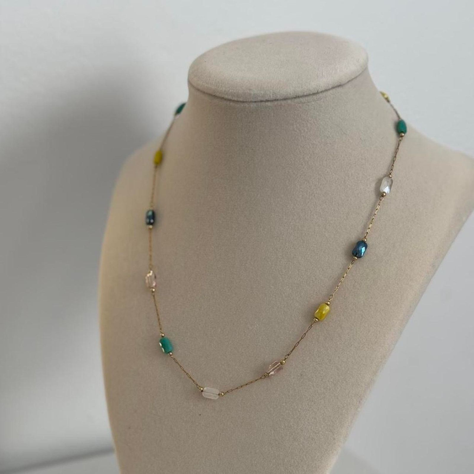 Other Gold Tone Beaded Necklace Blue Yellow Beads Size ONE SIZE - 2 Thumbnail
