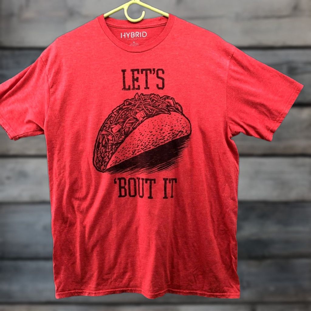 Vintage Hybrid T-Shirt Men's XL Red Cotton Blend Taco Bout It Crew Neck Short Sleeve - Men's Tee - Mens Size US XL / EU 56 / 4 - 1 Thumbnail