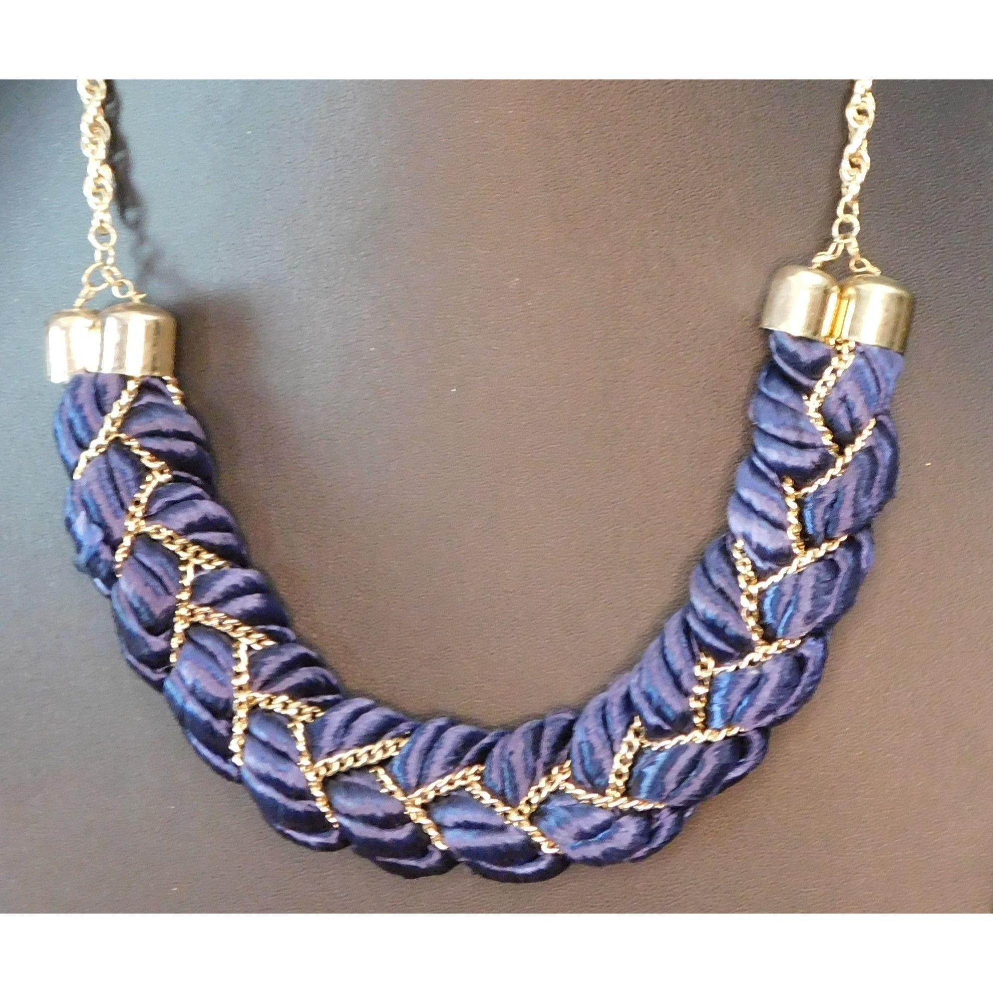 Other Regal Braided Statement Necklace Blue Fabric With Gold Tone Size ONE SIZE - 1 Thumbnail