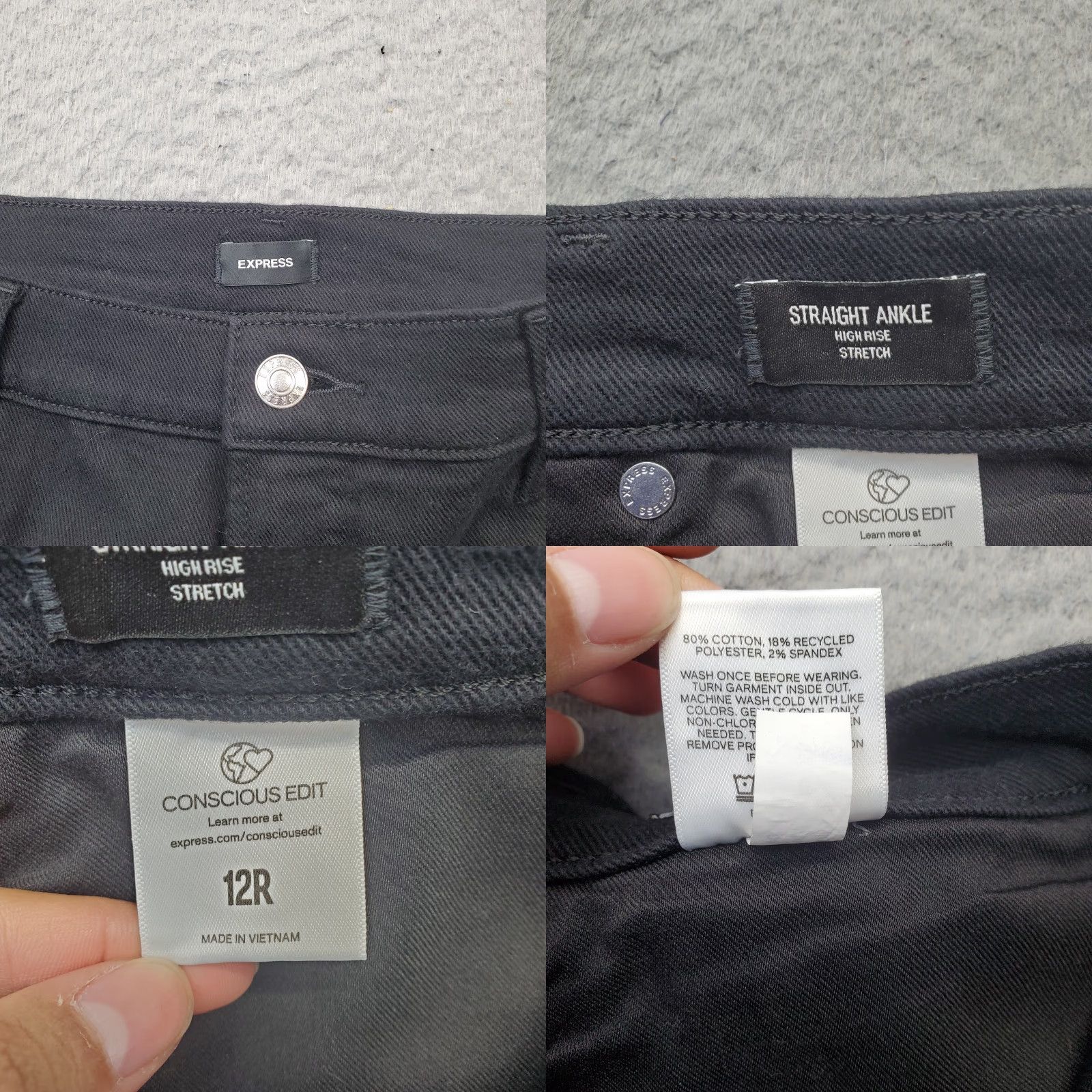 Express Express Jeans Womens Size 12 Black Stretch Straight Leg Ankle High Rise 5 Pocket Jeans Size 34" / US 12 / IT 48 - 8 Thumbnail