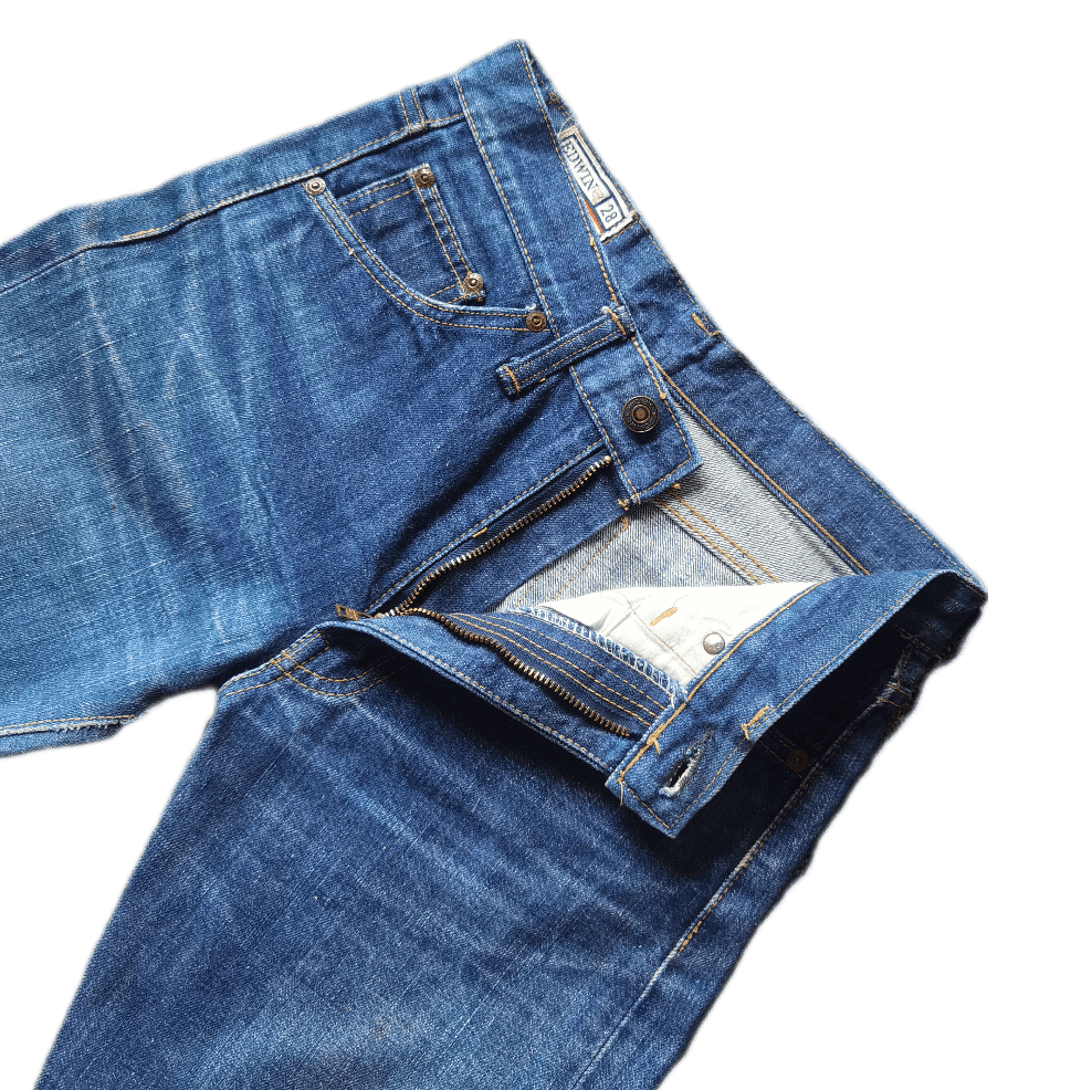 Edwin 🇺🇸 Vintage 80s Crazy Super Flared Sick Denim Pants Size US 28 / EU 44 - 3 Thumbnail