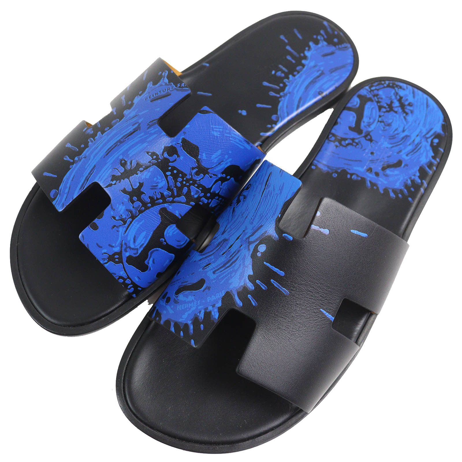 Hermes Hermes Izmir Leather Sandals Leather Shoes in Black, Men's