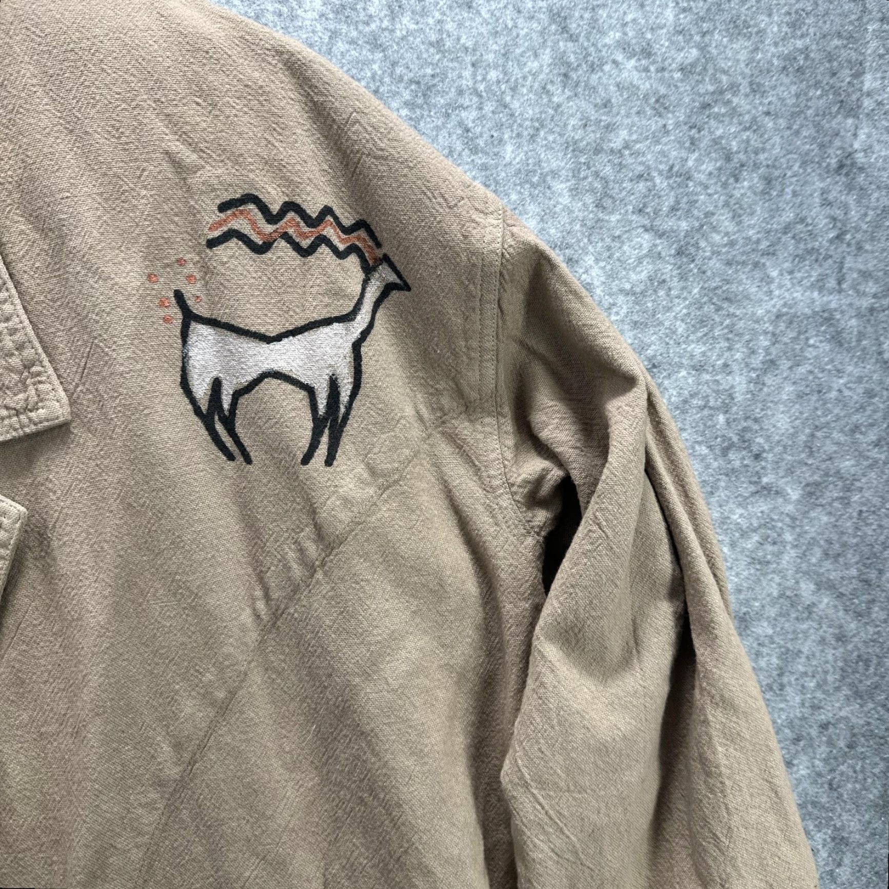 Vintage VINTAGE Cotton U.S.A. Jacket Womens XS Tan Southwestern Petroglyph Lagenlook Jacket Size XS / US 0-2 / IT 36-38 - 6 Thumbnail