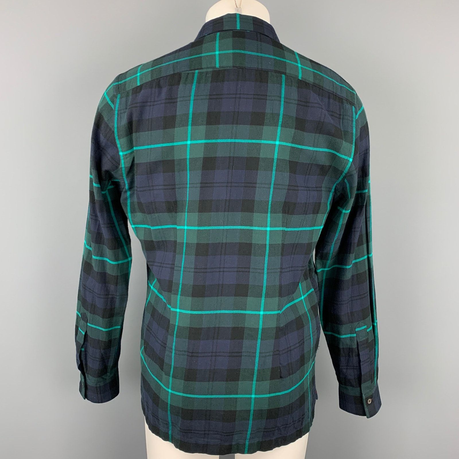 Paul Smith PAUL SMITH Size L Navy Green Plaid Cotton Button Up Shirt Size US L / EU 52-54 / 3 - 3 Thumbnail