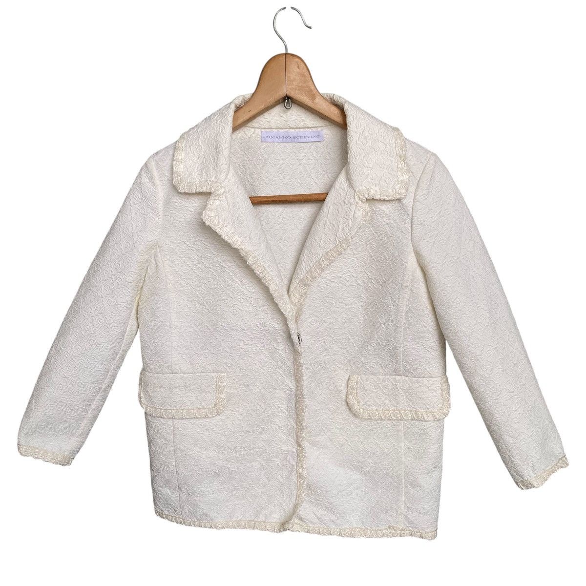 Ermanno Scervino Ermanno Scervino Textured Blazer Jacket Delicate Ruffle Trim Size XS / US 0-2 / IT 36-38 - 2 Thumbnail